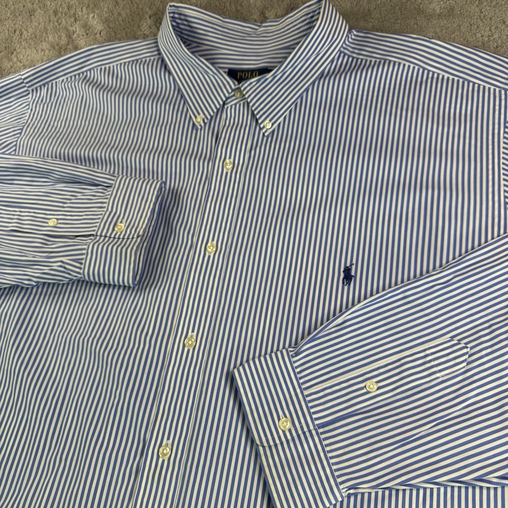 Polo Ralph Lauren Shirt Mens 4XLT Blue Stripe Button Down Stretch Big Tall